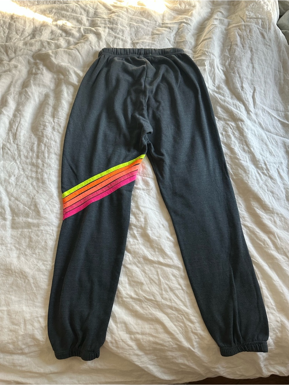 Aviator Nation Charcoal Joggers with Neon Rainbow Side Stripe - Picture 3 of 6
